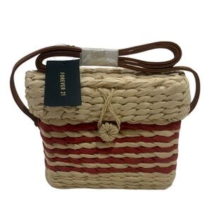 Forever 21 Red and Tan Woven Crossbody sling paper straw Bag NEW